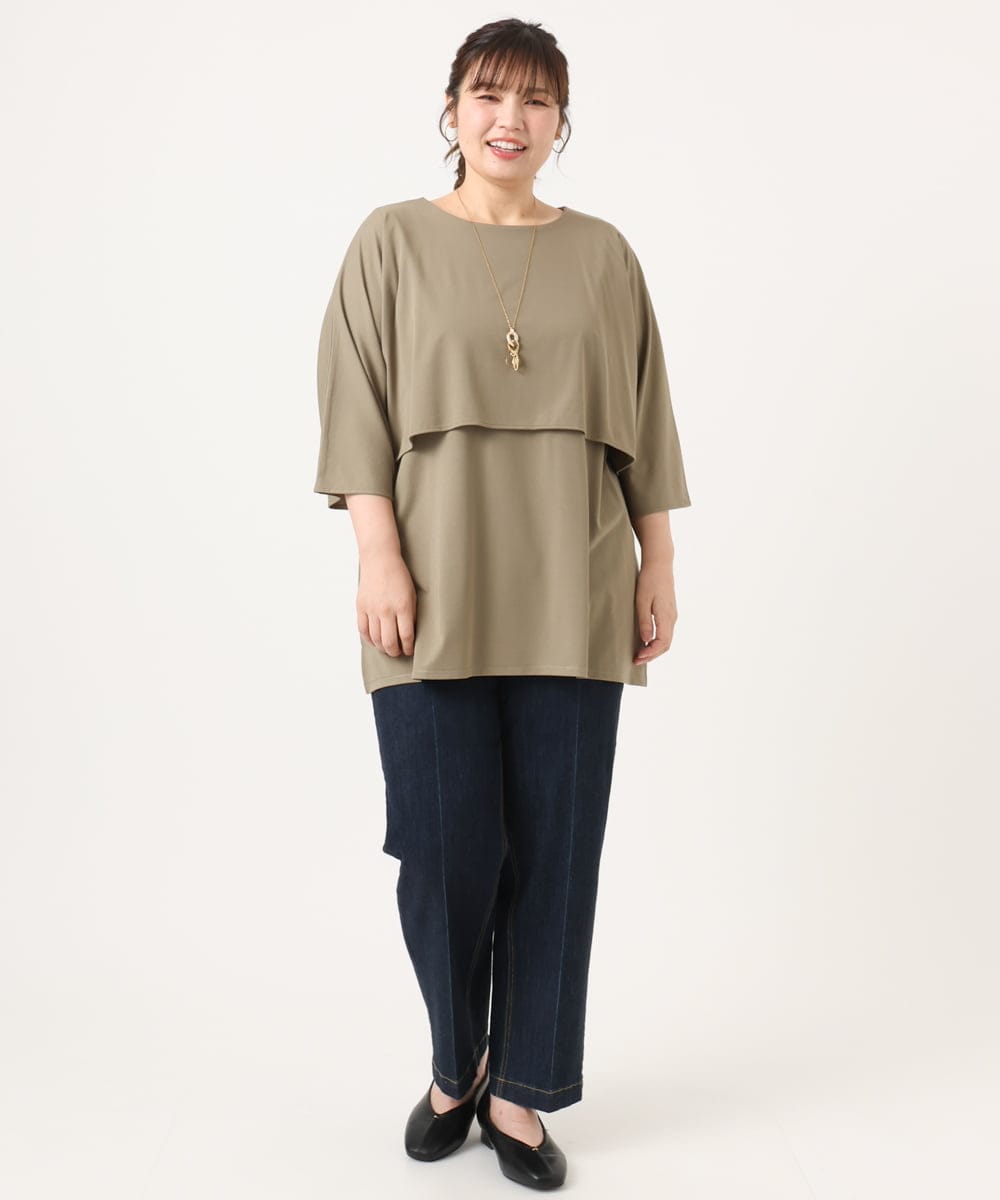 OLKJA19069 eur3(エウルキューブ) 【大きいサイズ】ケープデザインカットソー カーキ(36)