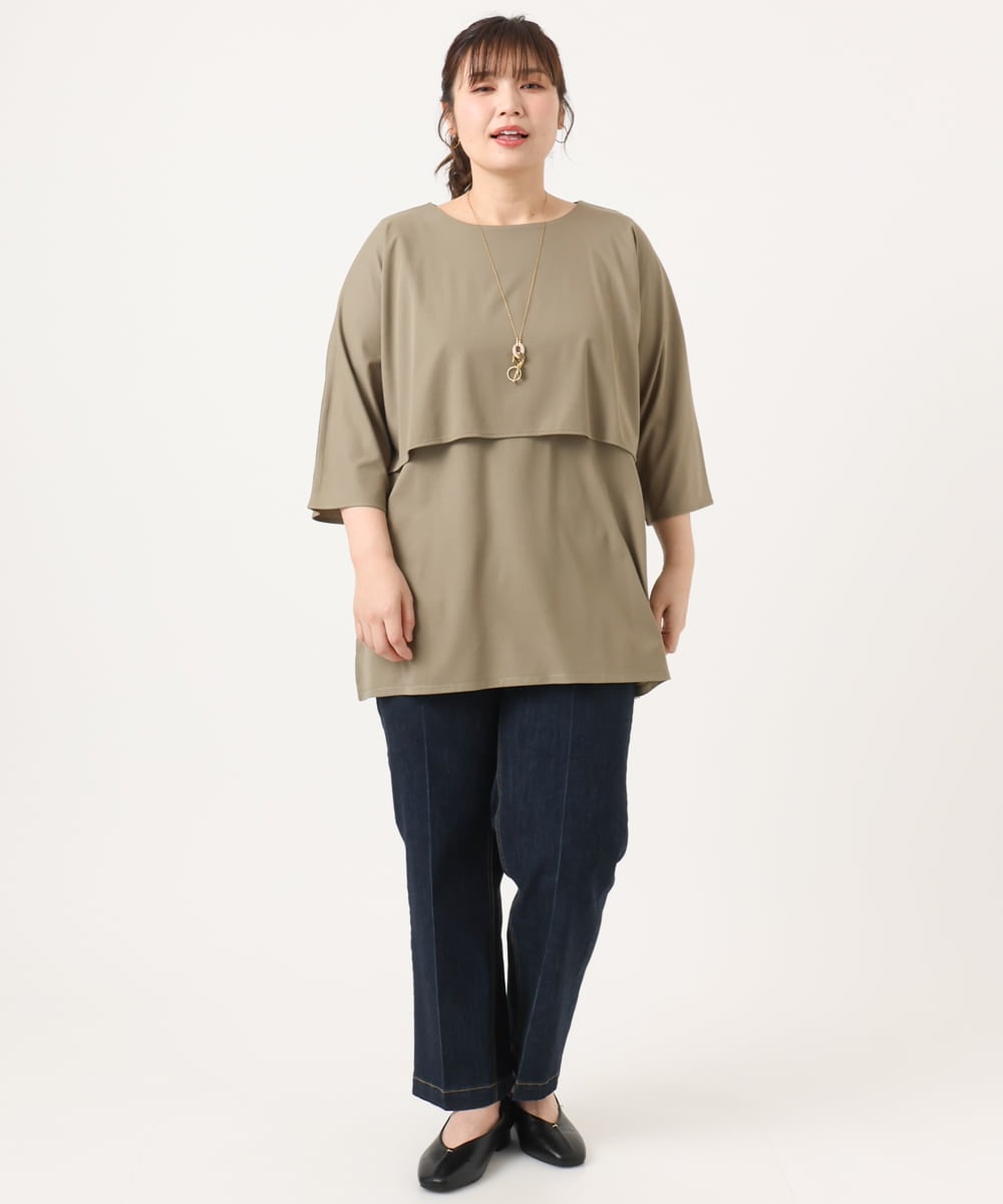 OLKJA19069 eur3(エウルキューブ) 【大きいサイズ】ケープデザインカットソー カーキ(36)