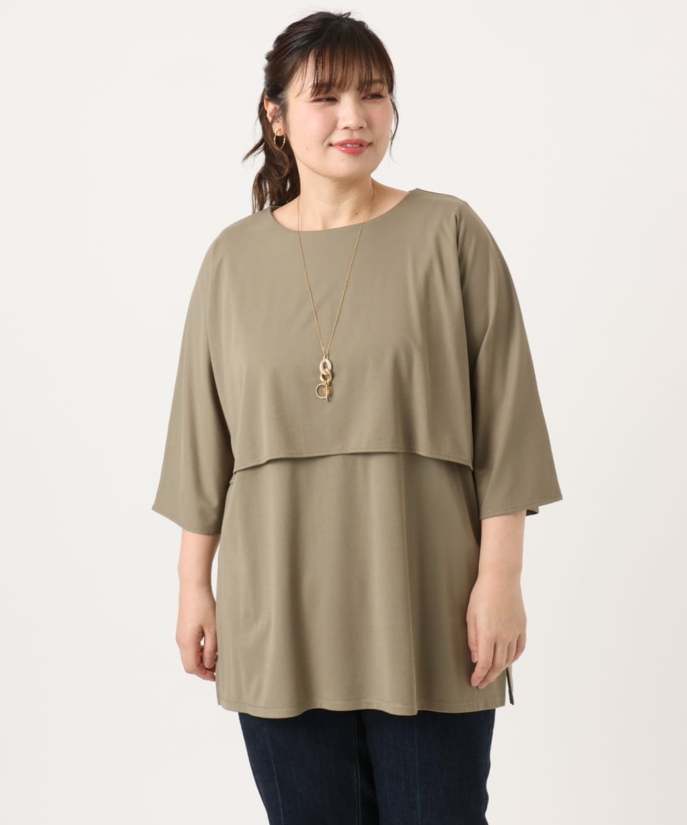OLKJA19069 eur3(エウルキューブ) 【大きいサイズ】ケープデザインカットソー カーキ(36)
