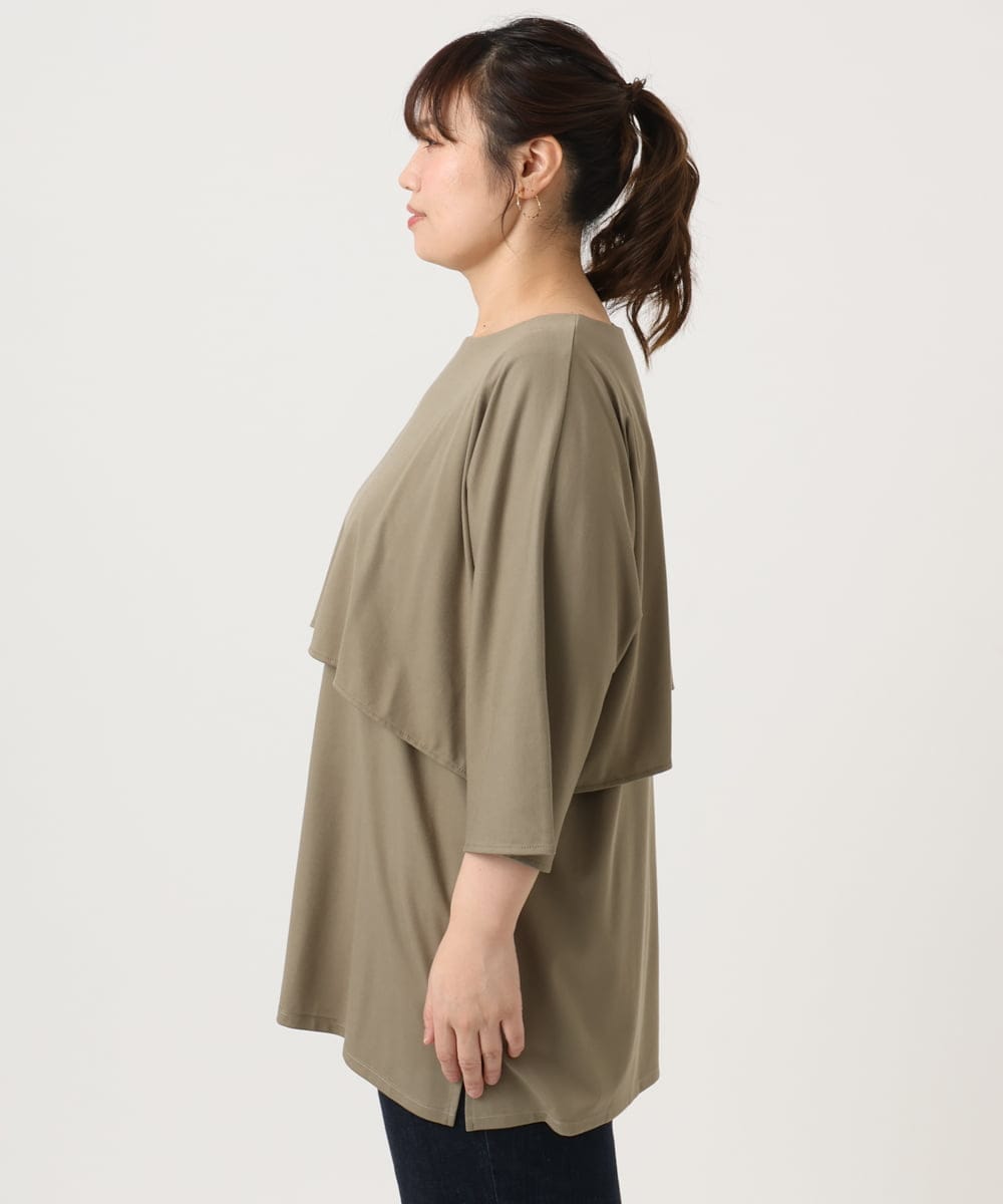 OLKJA19069 eur3(エウルキューブ) 【大きいサイズ】ケープデザインカットソー カーキ(36)