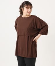 OLKJA19069 eur3(エウルキューブ) 【大きいサイズ】ケープデザインカットソー ダークブラウン(87)