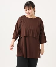 OLKJA19069 eur3(エウルキューブ) 【大きいサイズ】ケープデザインカットソー ダークブラウン(87)