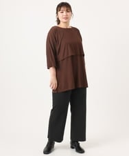OLKJA19069 eur3(エウルキューブ) 【大きいサイズ】ケープデザインカットソー ダークブラウン(87)