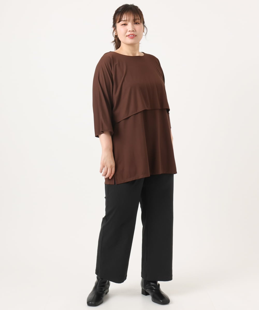 OLKJA19069 eur3(エウルキューブ) 【大きいサイズ】ケープデザインカットソー ダークブラウン(87)
