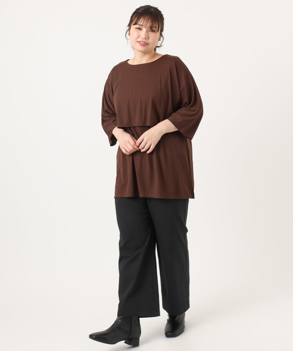 OLKJA19069 eur3(エウルキューブ) 【大きいサイズ】ケープデザインカットソー ダークブラウン(87)