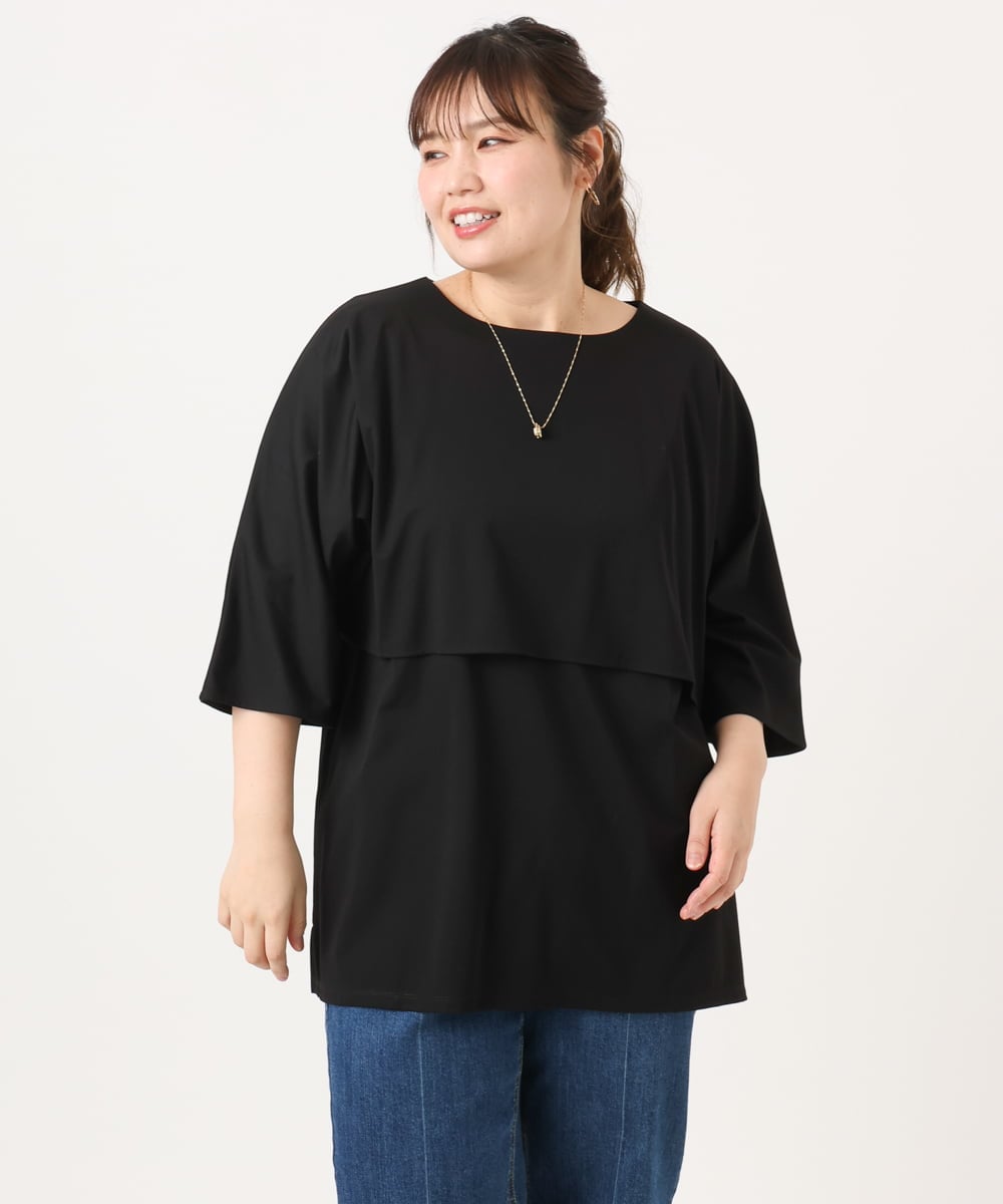 OLKJA19069 eur3(エウルキューブ) 【大きいサイズ】ケープデザインカットソー ブラック(94)