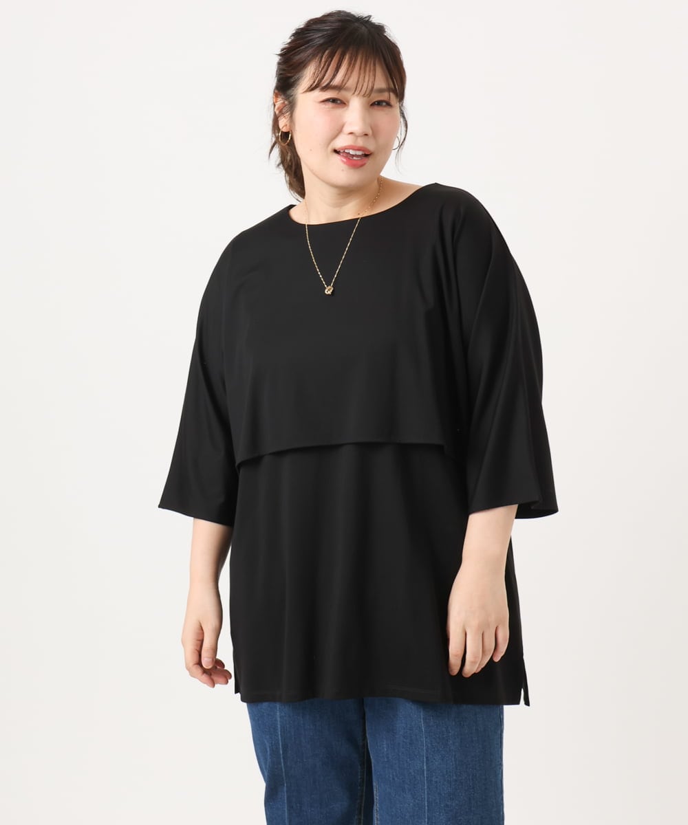 OLKJA19069 eur3(エウルキューブ) 【大きいサイズ】ケープデザインカットソー ブラック(94)