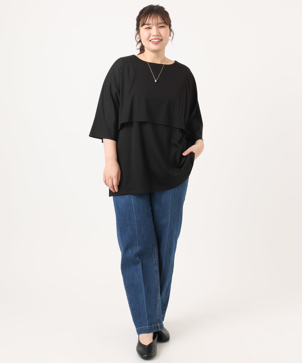 OLKJA19069 eur3(エウルキューブ) 【大きいサイズ】ケープデザインカットソー ブラック(94)