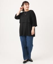 OLKJA19069 eur3(エウルキューブ) 【大きいサイズ】ケープデザインカットソー ブラック(94)