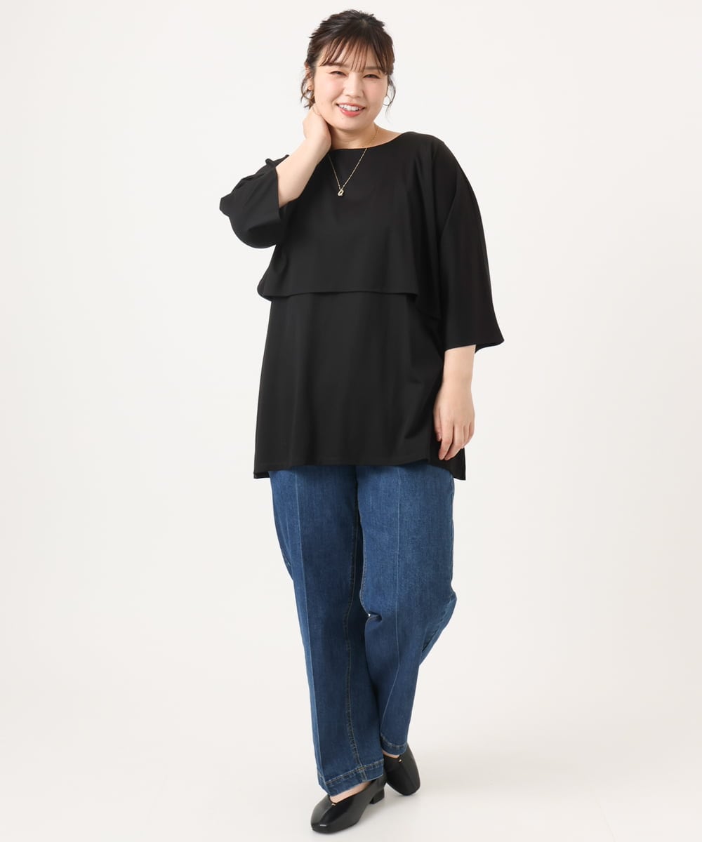 OLKJA19069 eur3(エウルキューブ) 【大きいサイズ】ケープデザインカットソー ブラック(94)
