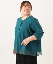 OLKJD01079 eur3(エウルキューブ) 【WEB先行販売】【大きいサイズ/接触冷感/UVカット】Vネック裾シア―カットソー グリーン