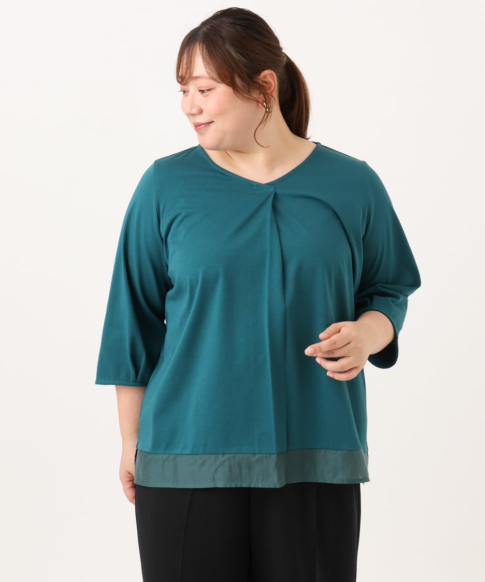 OLKJD01079 eur3(エウルキューブ) 【WEB先行販売】【大きいサイズ/接触冷感/UVカット】Vネック裾シア―カットソー グリーン