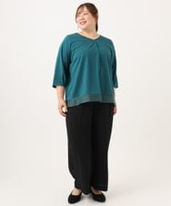 OLKJD01079 eur3(エウルキューブ) 【WEB先行販売】【大きいサイズ/接触冷感/UVカット】Vネック裾シア―カットソー グリーン