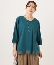 OLKJD01079 eur3(エウルキューブ) 【WEB先行販売】【大きいサイズ/接触冷感/UVカット】Vネック裾シア―カットソー グリーン