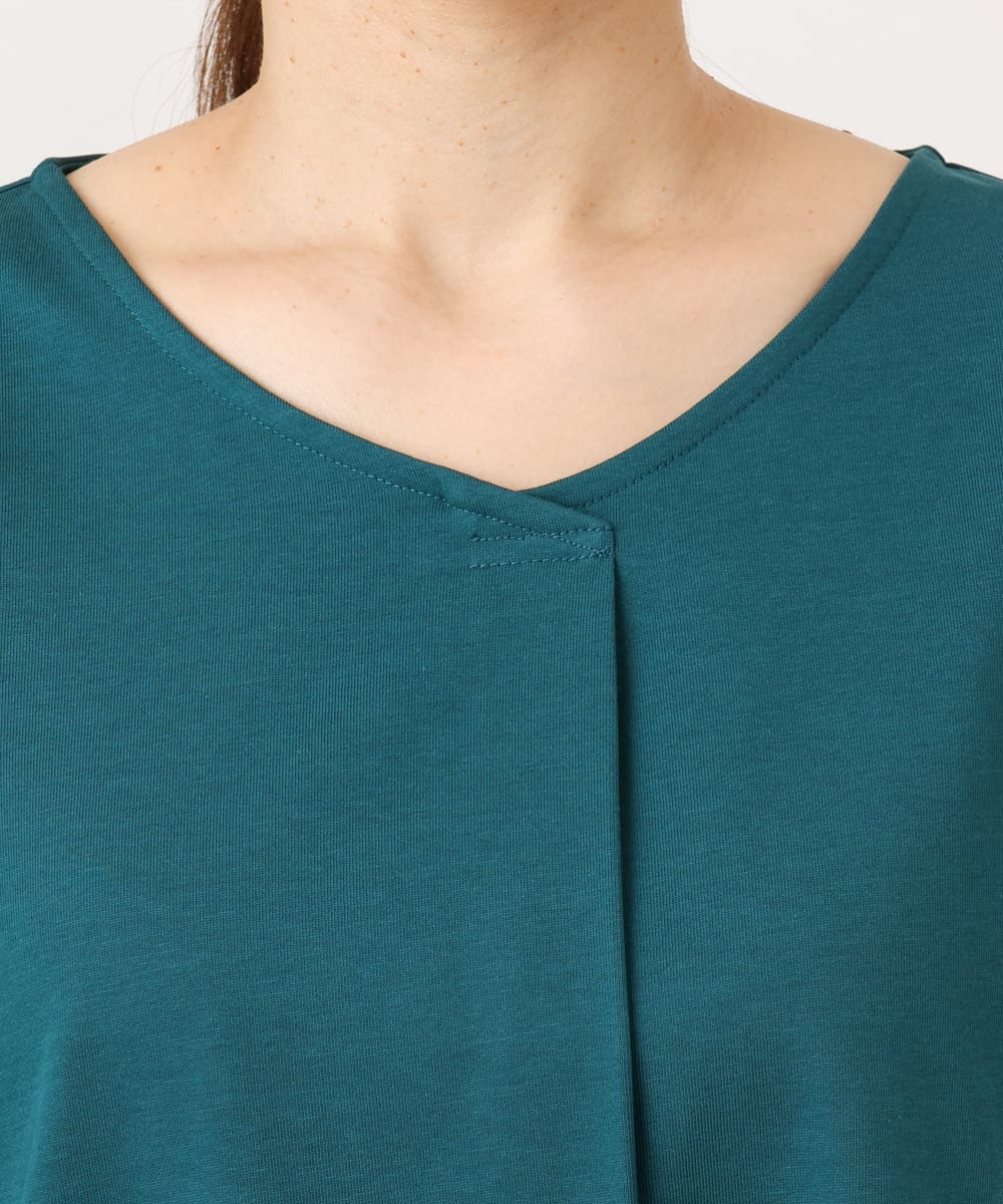 OLKJD01079 eur3(エウルキューブ) 【WEB先行販売】【大きいサイズ/接触冷感/UVカット】Vネック裾シア―カットソー グリーン