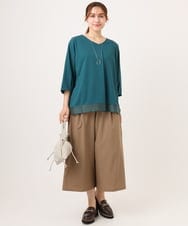 OLKJD01079 eur3(エウルキューブ) 【WEB先行販売】【大きいサイズ/接触冷感/UVカット】Vネック裾シア―カットソー グリーン