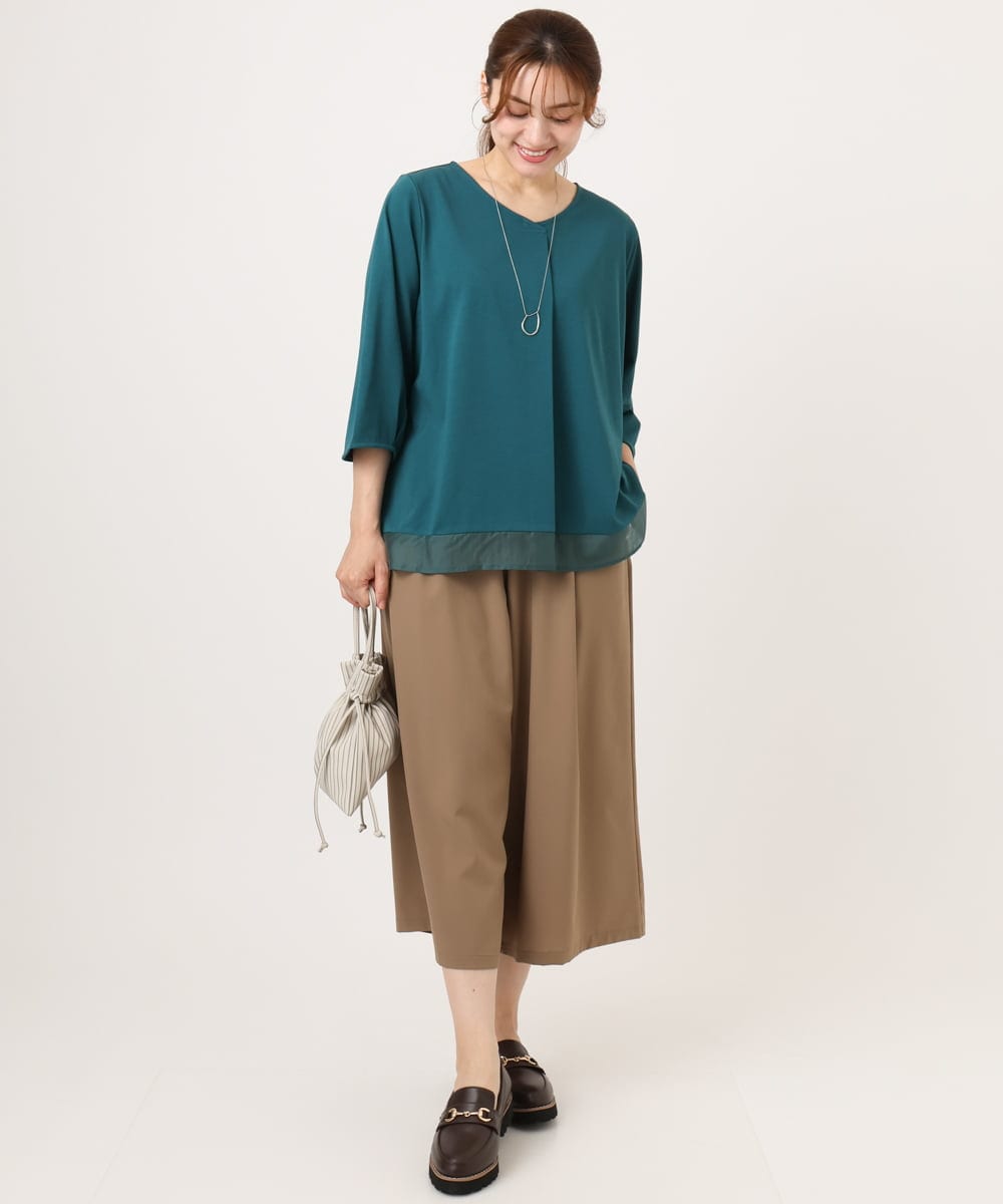 OLKJD01079 eur3(エウルキューブ) 【WEB先行販売】【大きいサイズ/接触冷感/UVカット】Vネック裾シア―カットソー グリーン