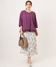 OLKJD01079 eur3(エウルキューブ) 【WEB先行販売】【大きいサイズ/接触冷感/UVカット】Vネック裾シア―カットソー パープル