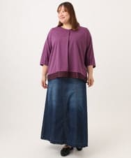 OLKJD01079 eur3(エウルキューブ) 【WEB先行販売】【大きいサイズ/接触冷感/UVカット】Vネック裾シア―カットソー パープル