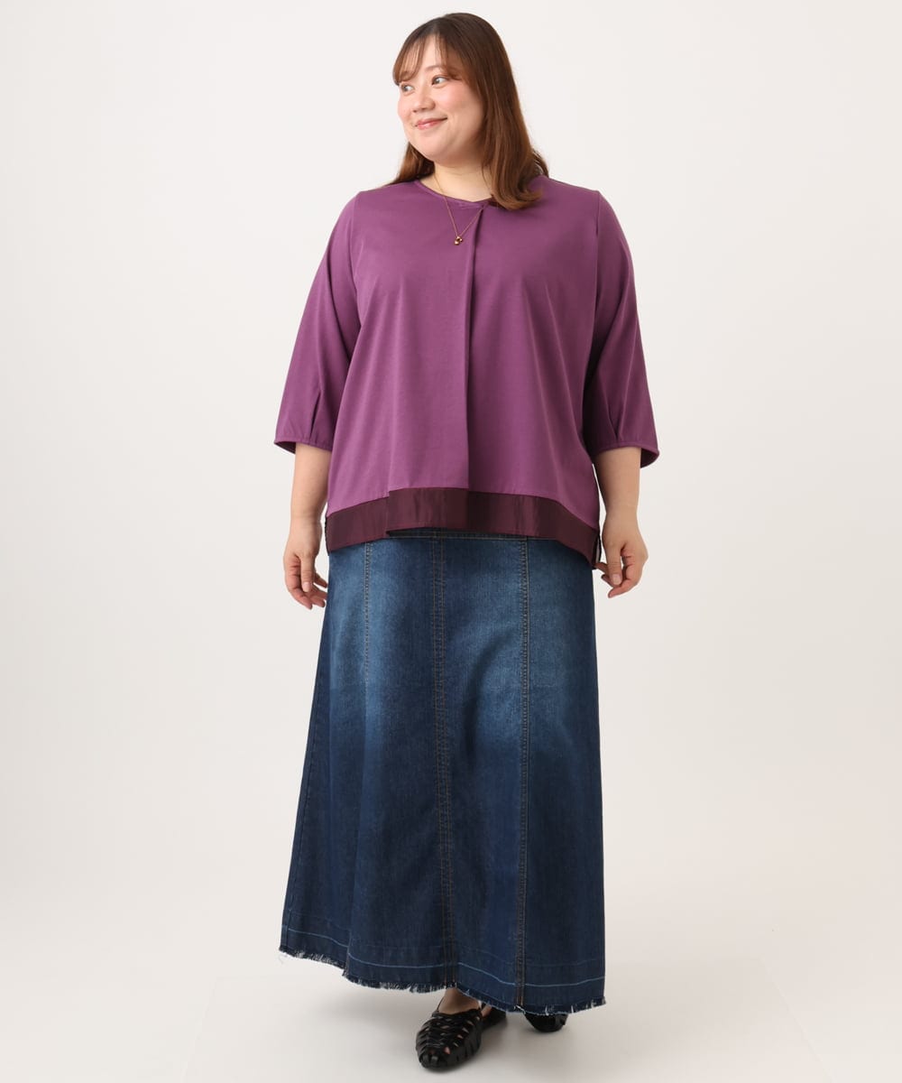 OLKJD01079 eur3(エウルキューブ) 【WEB先行販売】【大きいサイズ/接触冷感/UVカット】Vネック裾シア―カットソー パープル