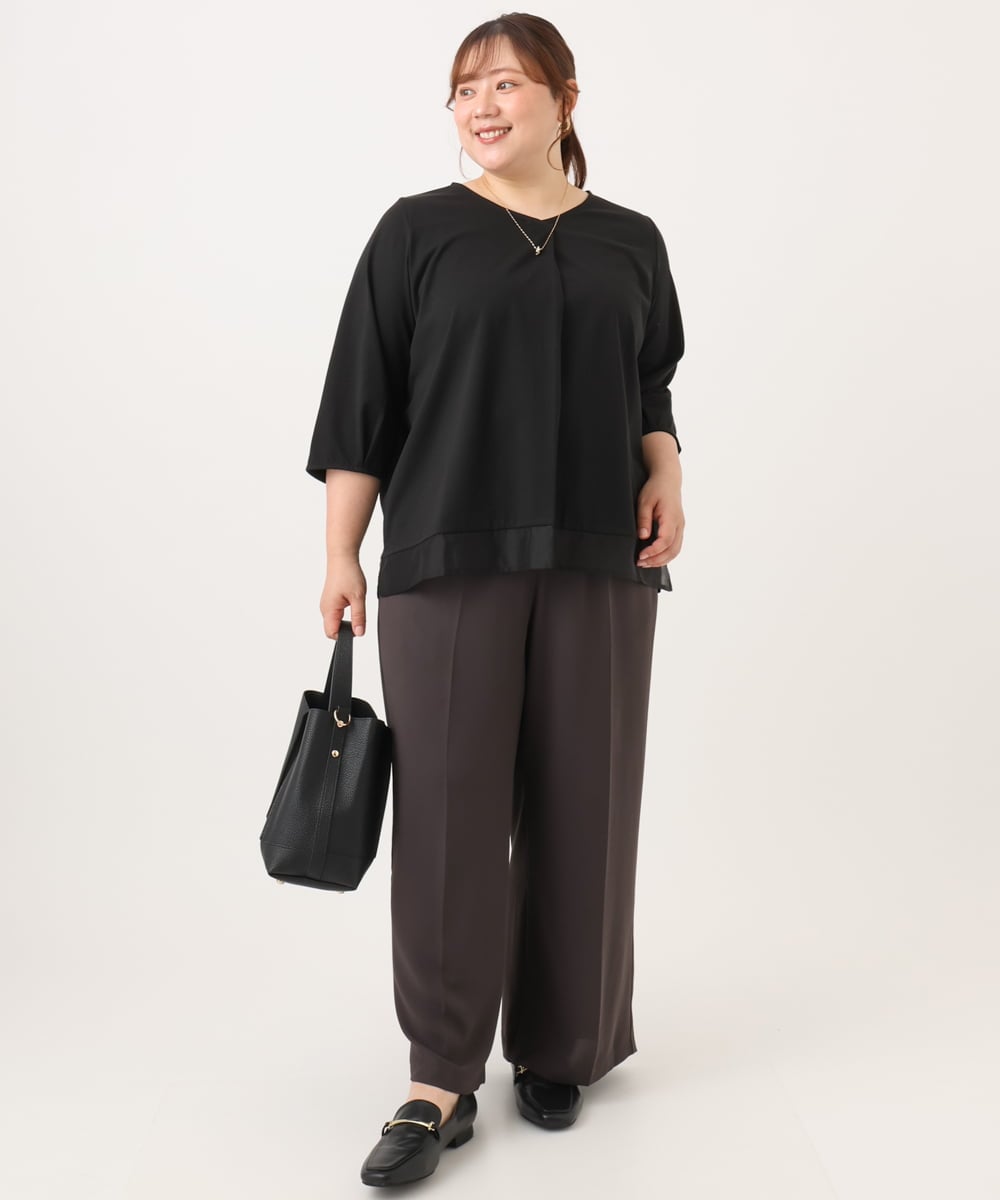 OLKJD01079 eur3(エウルキューブ) 【WEB先行販売】【大きいサイズ/接触冷感/UVカット】Vネック裾シア―カットソー ブラック