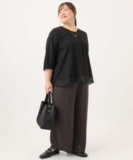 OLKJD01079 eur3(エウルキューブ) 【WEB先行販売】【大きいサイズ/接触冷感/UVカット】Vネック裾シア―カットソー ブラック