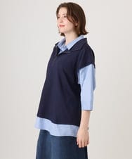 OLKJD02099 eur3(エウルキューブ) 【WEB先行販売】【大きいサイズ】シャツレイヤードトップス ネイビー