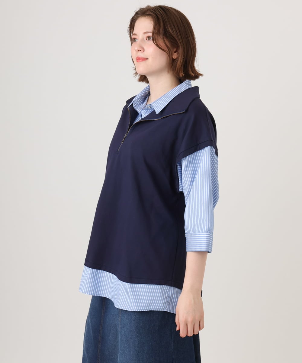 OLKJD02099 eur3(エウルキューブ) 【WEB先行販売】【大きいサイズ】シャツレイヤードトップス ネイビー