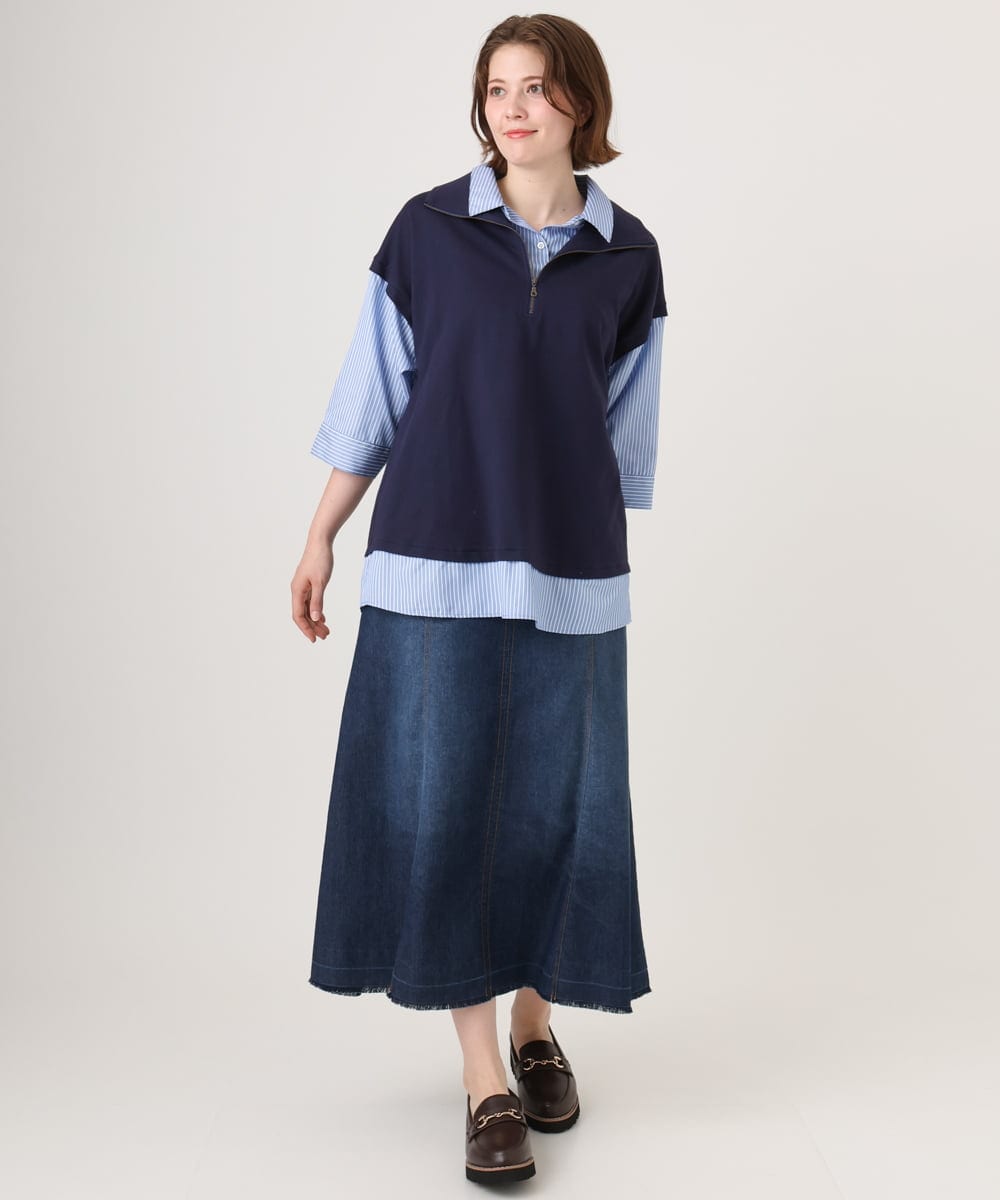 OLKJD02099 eur3(エウルキューブ) 【WEB先行販売】【大きいサイズ】シャツレイヤードトップス ネイビー