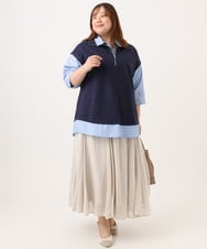 OLKJD02099 eur3(エウルキューブ) 【WEB先行販売】【大きいサイズ】シャツレイヤードトップス ネイビー