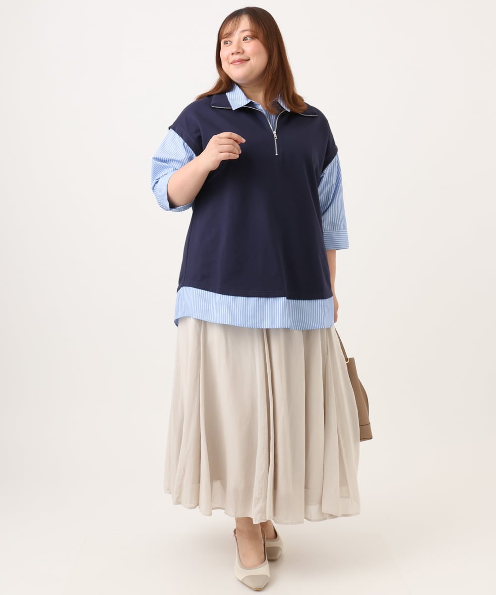 OLKJD02099 eur3(エウルキューブ) 【WEB先行販売】【大きいサイズ】シャツレイヤードトップス ネイビー
