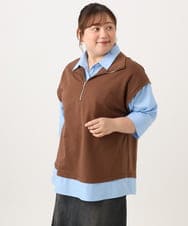 OLKJD02099 eur3(エウルキューブ) 【WEB先行販売】【大きいサイズ】シャツレイヤードトップス ダークブラウン