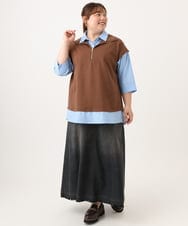 OLKJD02099 eur3(エウルキューブ) 【WEB先行販売】【大きいサイズ】シャツレイヤードトップス ダークブラウン