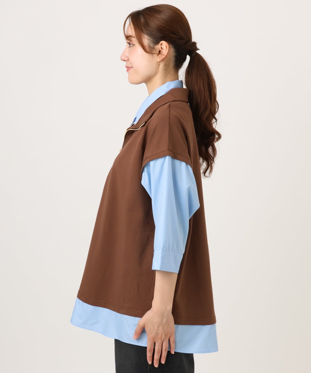 OLKJD02099 eur3(エウルキューブ) 【WEB先行販売】【大きいサイズ】シャツレイヤードトップス ダークブラウン