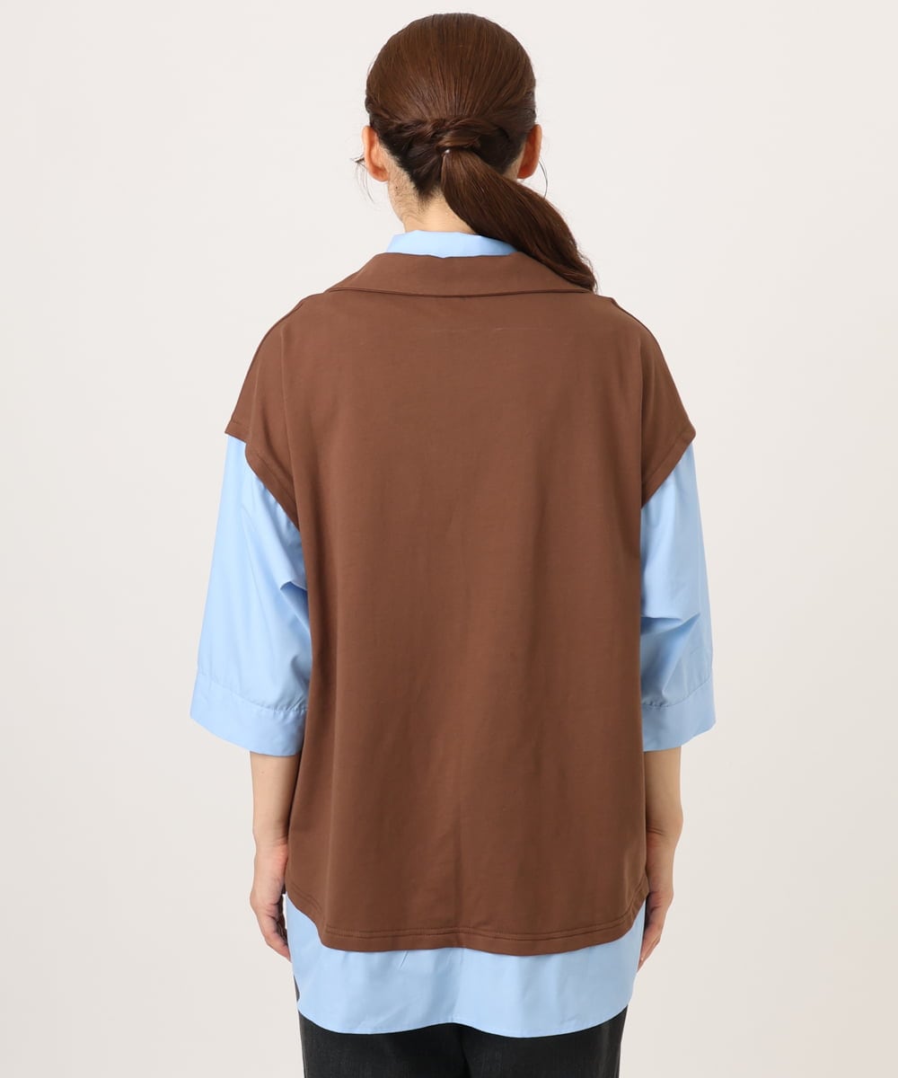 OLKJD02099 eur3(エウルキューブ) 【WEB先行販売】【大きいサイズ】シャツレイヤードトップス ダークブラウン