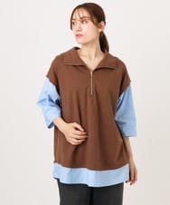 OLKJD02099 eur3(エウルキューブ) 【WEB先行販売】【大きいサイズ】シャツレイヤードトップス ダークブラウン