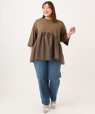 OLKJD04089 eur3(エウルキューブ) 【大きいサイズ/LAVEANGE×eur3】チュール切り替えジャージートップス モカ