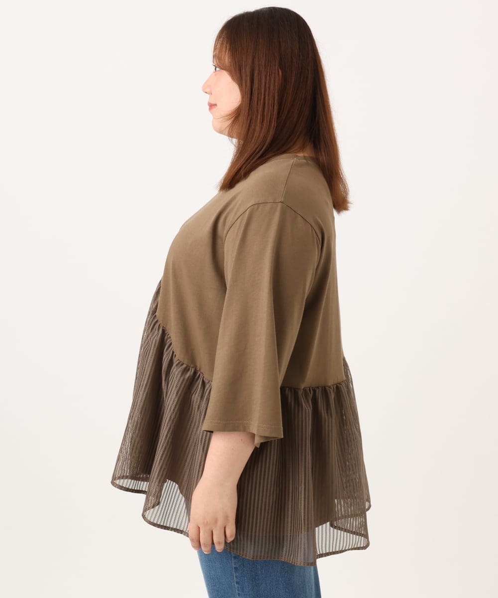 OLKJD04089 eur3(エウルキューブ) 【大きいサイズ/LAVEANGE×eur3】チュール切り替えジャージートップス モカ