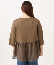 OLKJD04089 eur3(エウルキューブ) 【大きいサイズ/LAVEANGE×eur3】チュール切り替えジャージートップス モカ