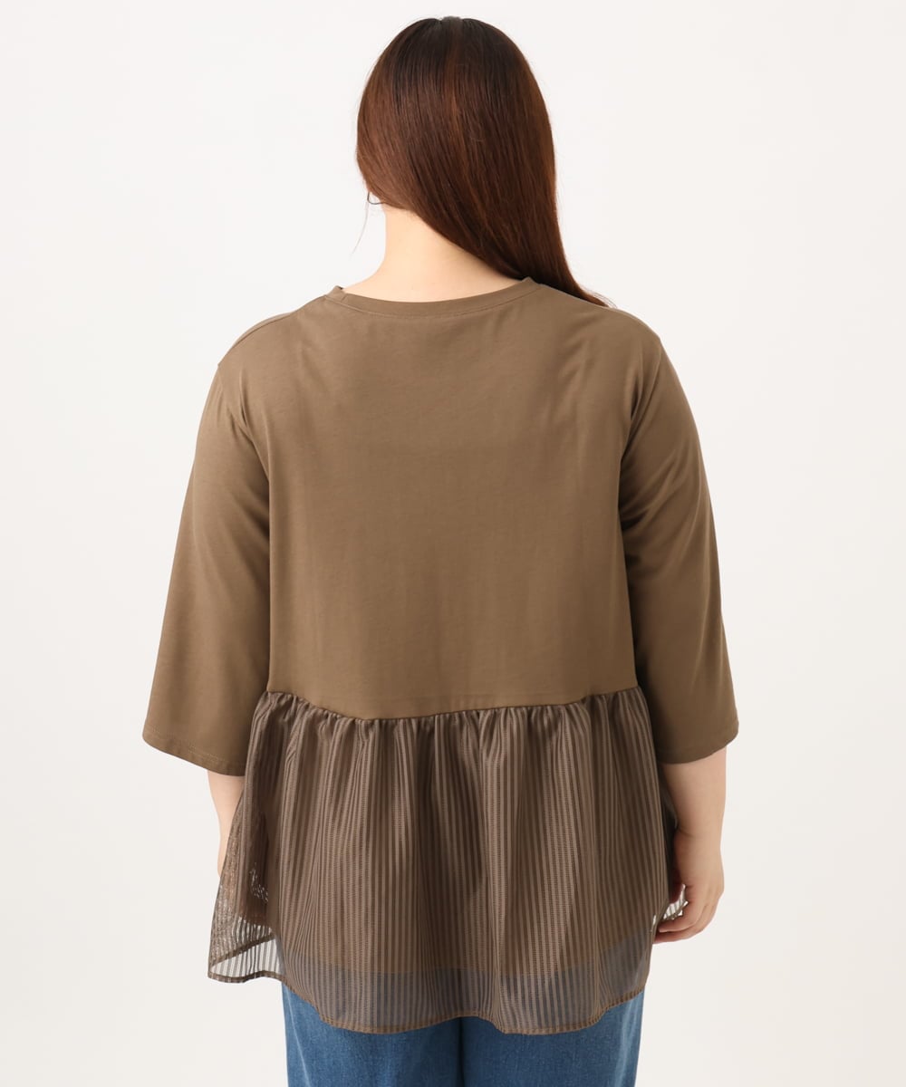 OLKJD04089 eur3(エウルキューブ) 【大きいサイズ/LAVEANGE×eur3】チュール切り替えジャージートップス モカ