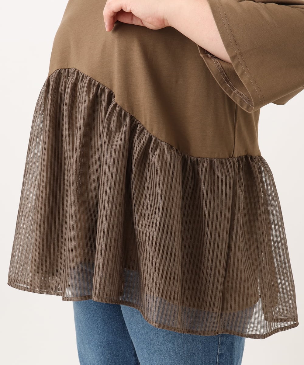 OLKJD04089 eur3(エウルキューブ) 【大きいサイズ/LAVEANGE×eur3】チュール切り替えジャージートップス モカ