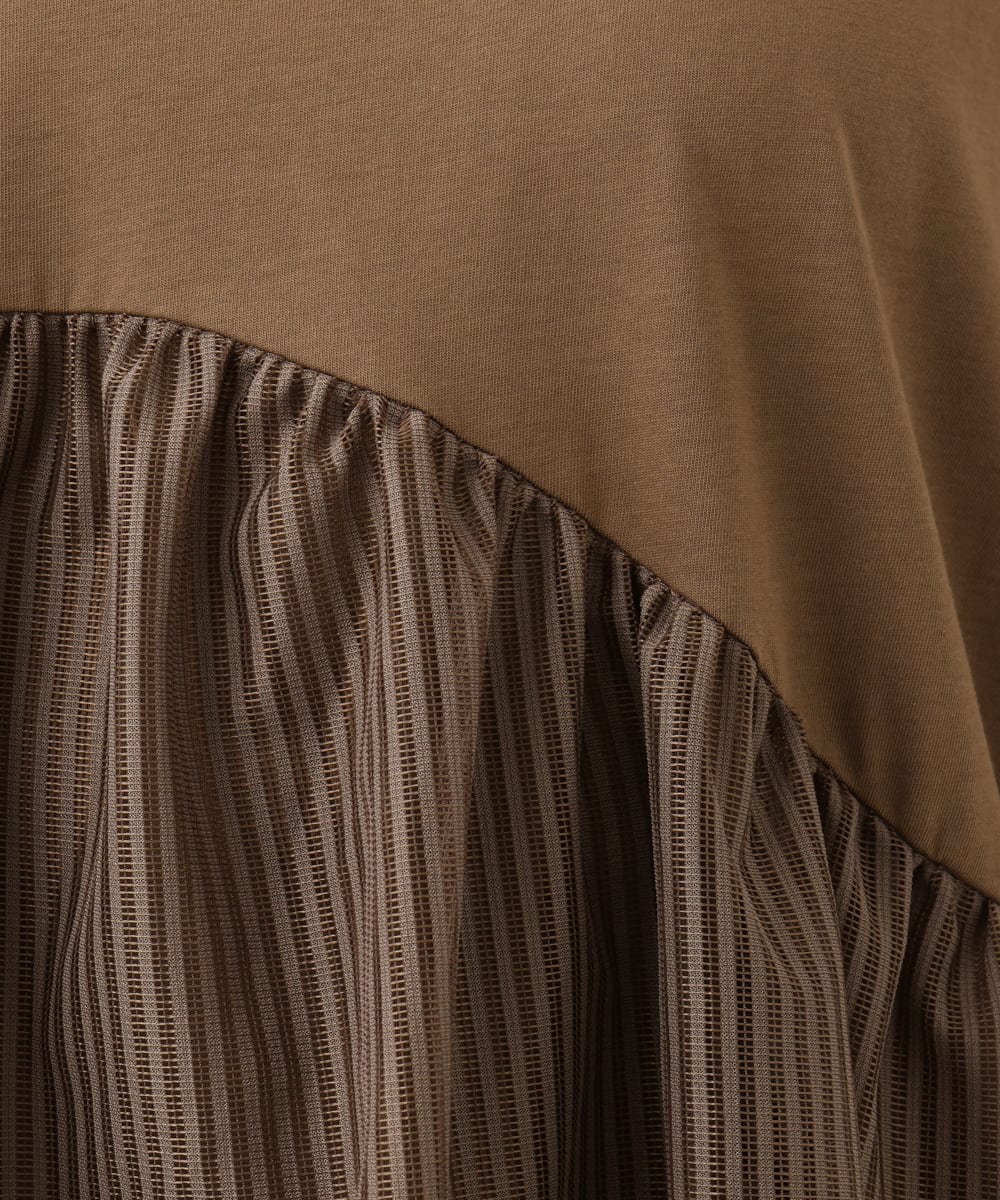 OLKJD04089 eur3(エウルキューブ) 【大きいサイズ/LAVEANGE×eur3】チュール切り替えジャージートップス モカ