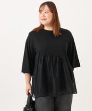 OLKJD04089 eur3(エウルキューブ) 【大きいサイズ/LAVEANGE×eur3】チュール切り替えジャージートップス ブラック