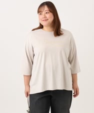 OLKJD05069 eur3(エウルキューブ) 【WEB先行販売】【大きいサイズ】ドロップショルダーロゴTシャツ グレージュ