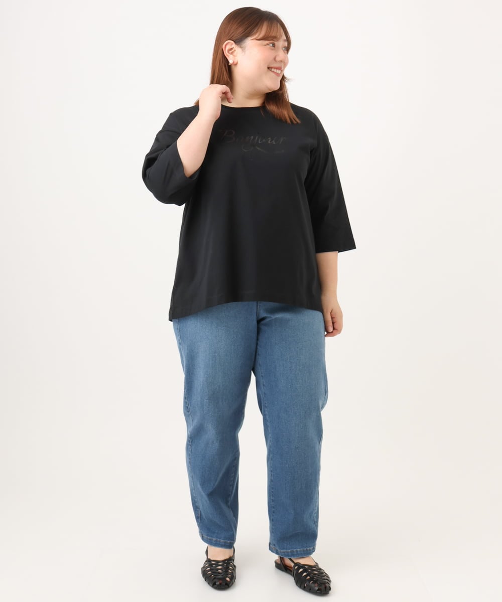 OLKJD05069 eur3(エウルキューブ) 【WEB先行販売】【大きいサイズ】ドロップショルダーロゴTシャツ ブラック