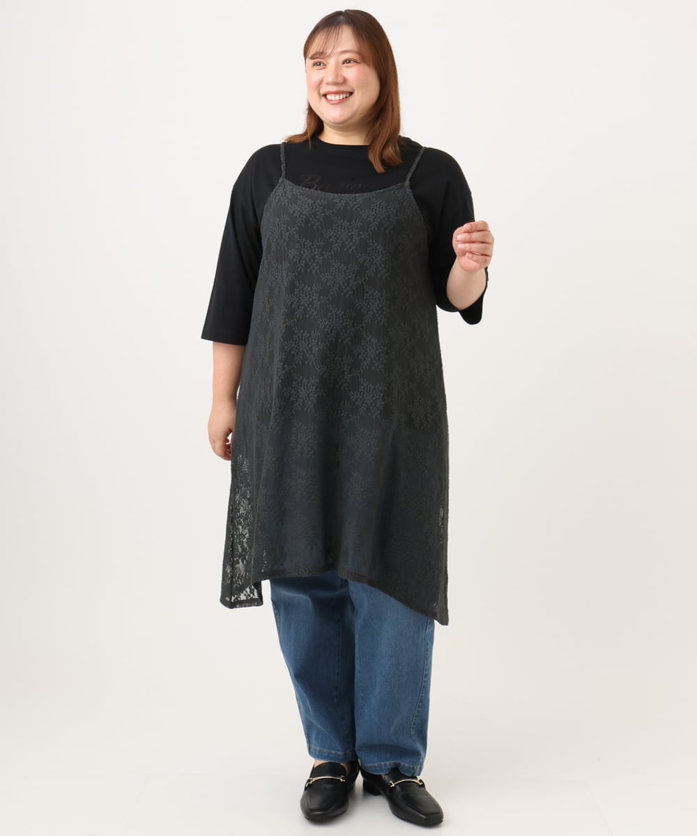 OLKJD05069 eur3(エウルキューブ) 【WEB先行販売】【大きいサイズ】ドロップショルダーロゴTシャツ ブラック