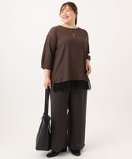 OLKJD13069 eur3(エウルキューブ) 【大きいサイズ】レイヤード風裾レーストップス ダークブラウン