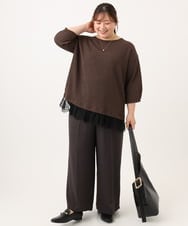 OLKJD13069 eur3(エウルキューブ) 【大きいサイズ】レイヤード風裾レーストップス ダークブラウン