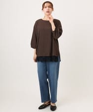 OLKJD13069 eur3(エウルキューブ) 【大きいサイズ】レイヤード風裾レーストップス ダークブラウン