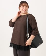 OLKJD13069 eur3(エウルキューブ) 【大きいサイズ】レイヤード風裾レーストップス ダークブラウン